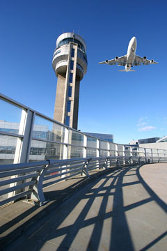 airport control tower jet aircraft